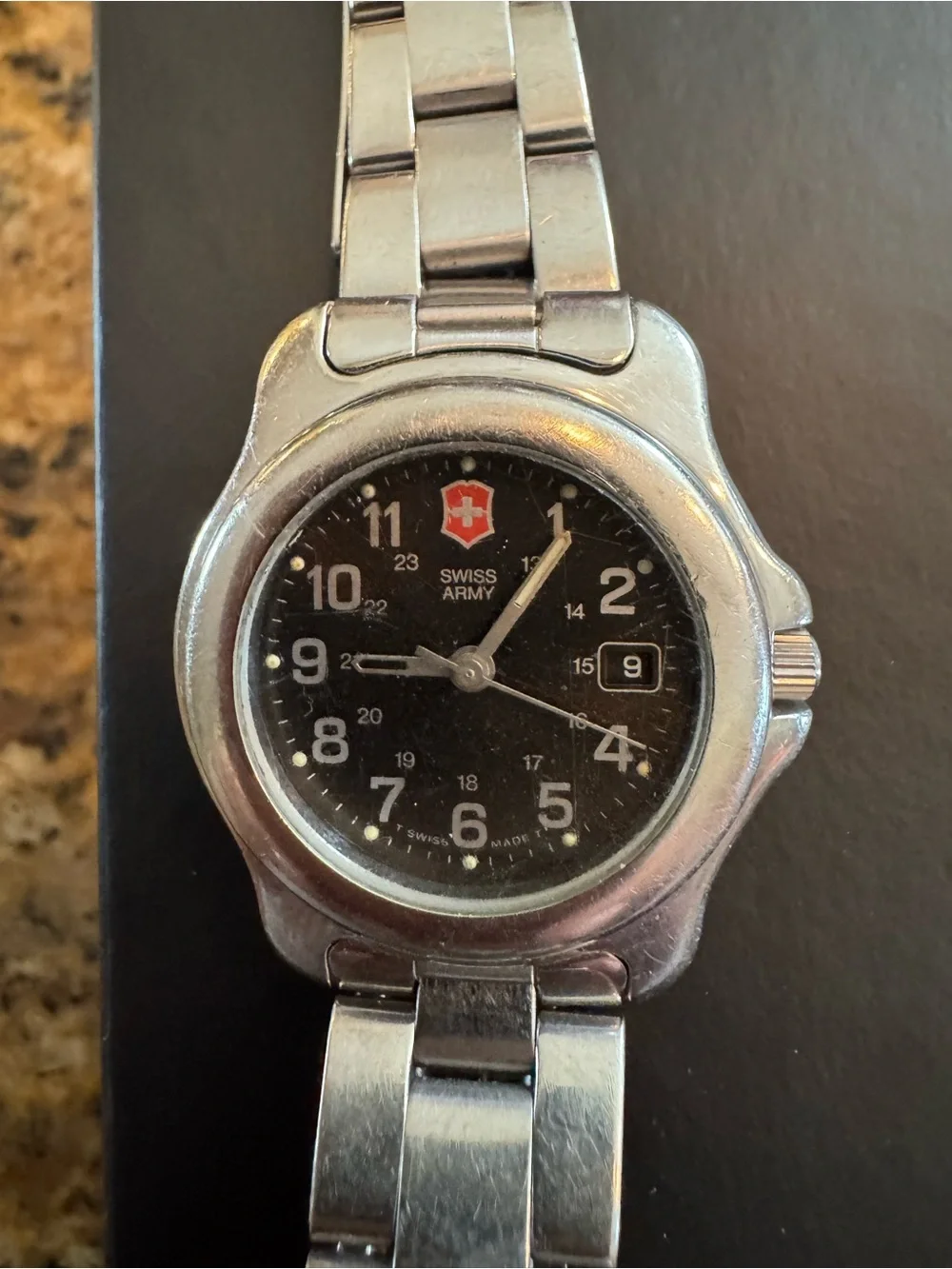 Victorinox Silver Stainless Steel Watch with Black Dial